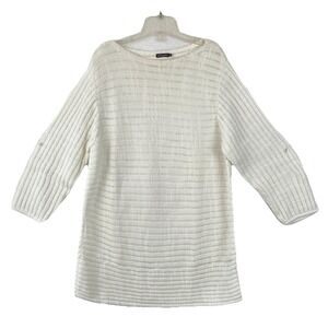 J. MCLAUGHLIN Ivory Cream Ribbed Textured Knit Cottagecore Sweater‎ Size MEDIUM